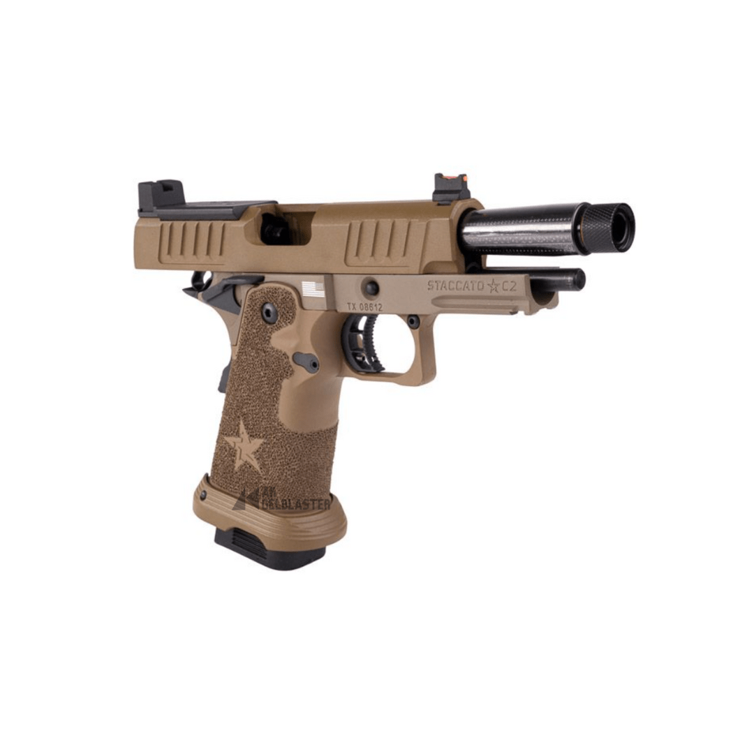 EMG Licensed Staccato 2011 SOC GBB Pistol Gel Blaster in FDE - AKgelblaster