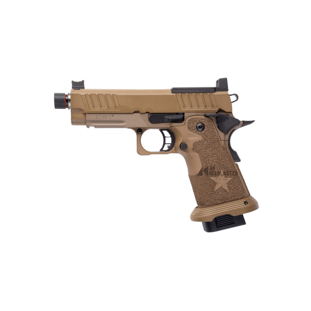 EMG Licensed Staccato 2011 SOC GBB Pistol Gel Blaster in FDE - AKgelblaster