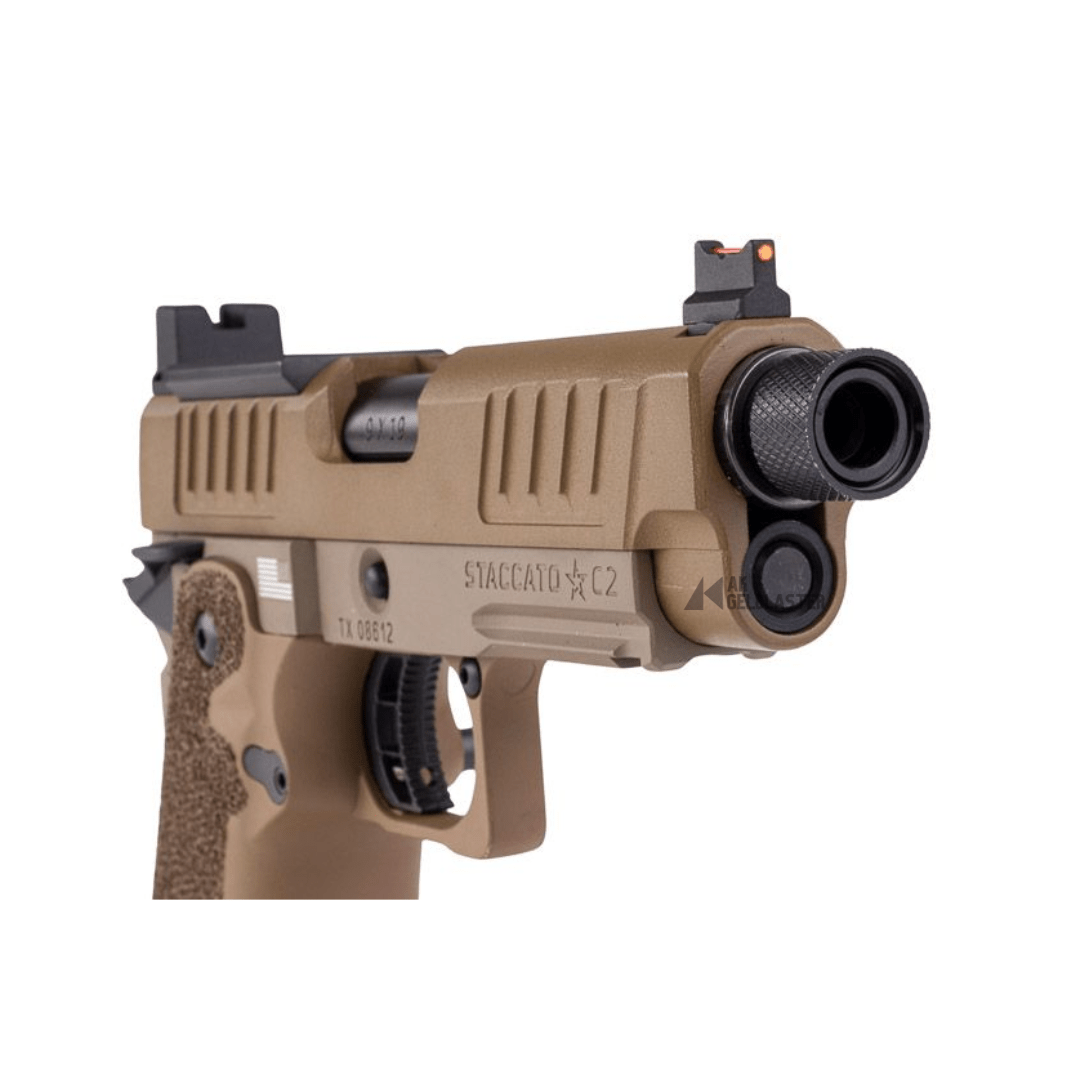 EMG Licensed Staccato 2011 SOC GBB Pistol Gel Blaster in FDE - AKgelblaster