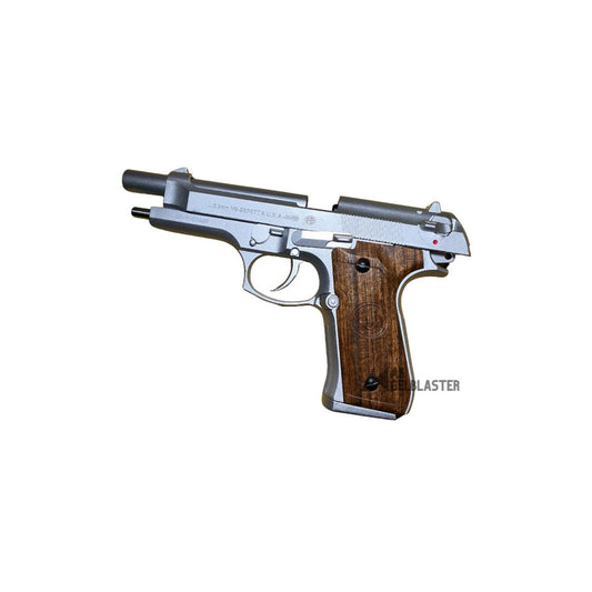 Silver Beretta 92F with Real Wood Handgrip Gel Blaster Pistol - AKgelblaster